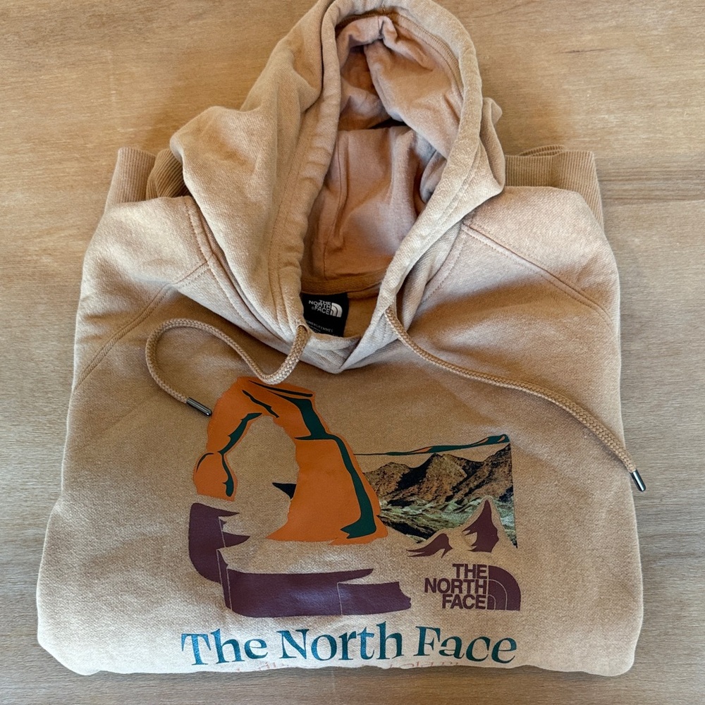 The North Face Tan Hoodie Never Stop Exploring. XXL.